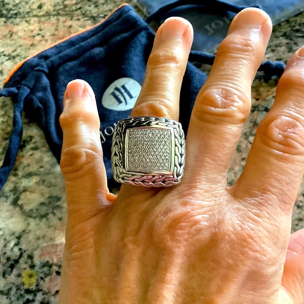 Authentic John Hardy Sterling Silver/18K Diamond Pave Ring